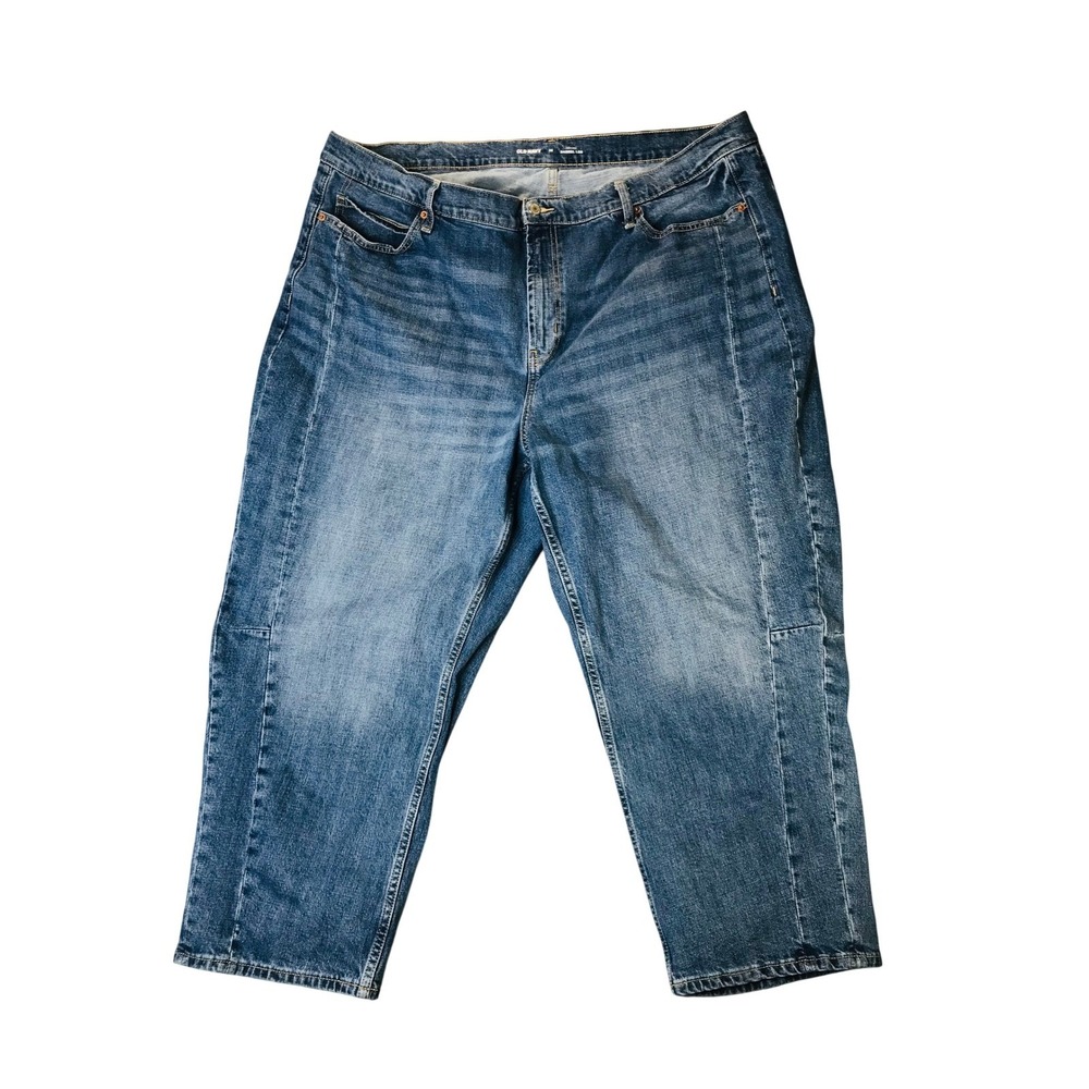 Old Navy Jeans Women 22 Blue High Rise‎ Barrel Leg Seam Detail Trending Denim